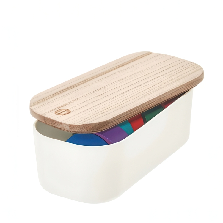 Ask med trälock, ECO MEDIUM COMPACT BIN, 9 x 18,5 x H 7 cm, Offwhite / Natur