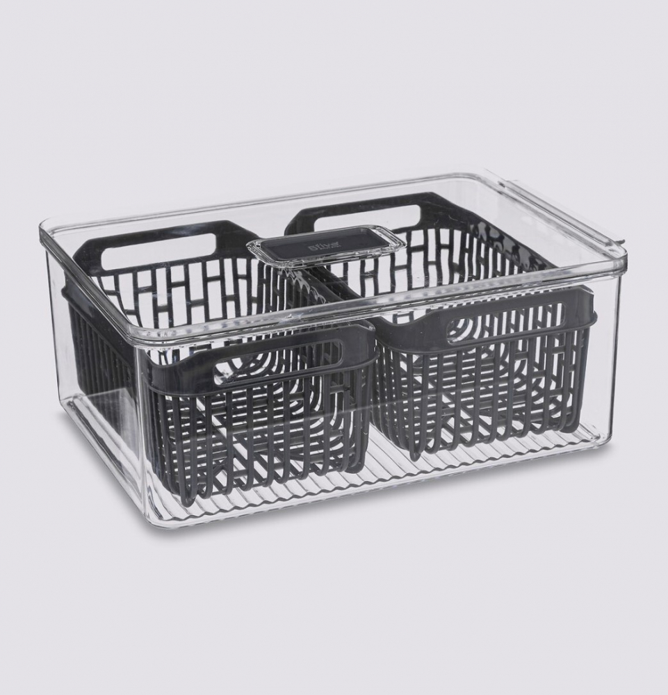 Behållare med 2 durkslag, STAY FRESH BIN, 32,5 x 22,5 x H 12 cm, Klar / Grå