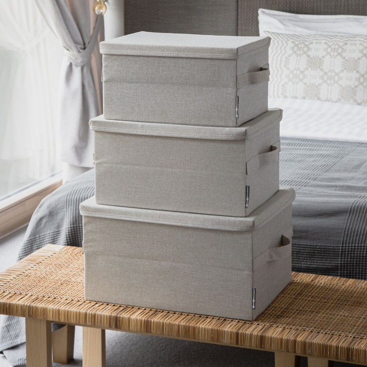 Förvaringslåda med fast lock 38L, Bigso, Beige