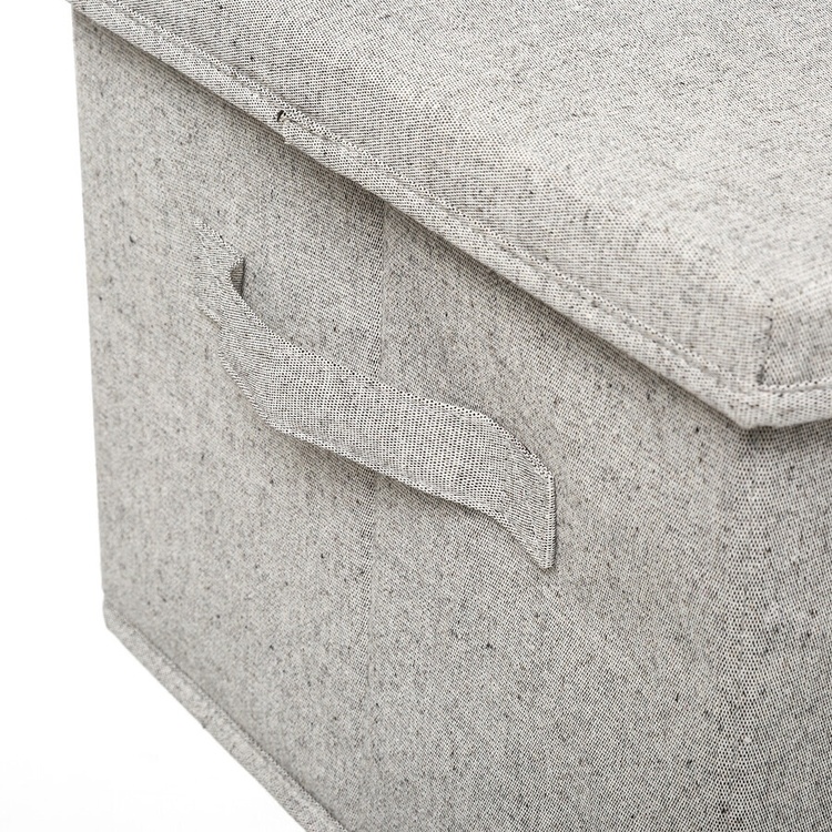 Box i tyg med lock, ORGA STORAGE BOX XL, 50 x 31 x H 25 cm, Beige-Grå