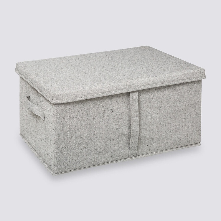 Box i tyg med lock, ORGA STORAGE BOX XL, 50 x 31 x H 25 cm, Beige-Grå