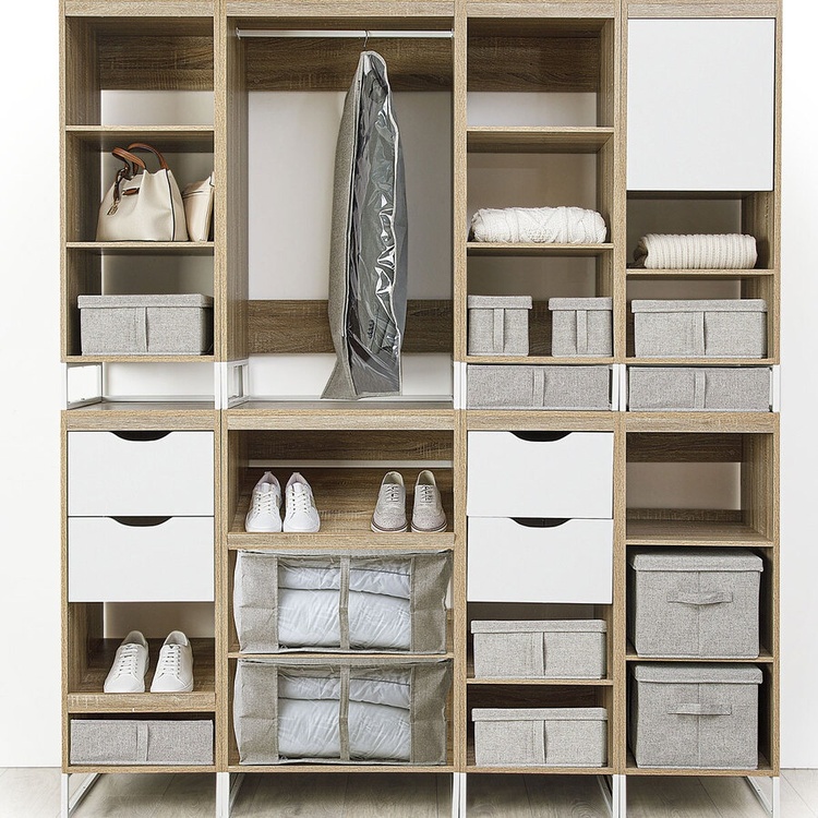 Box i tyg med lock, ORGA STORAGE BOX LARGE, 35 x 31 x H 25 cm, Beige-Grå