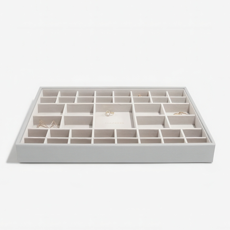 Bricka för smycken, 41 fack, Stort, SUPERSIZE STACKERS, 36 x 25 x H 4 cm, Pebble Grey