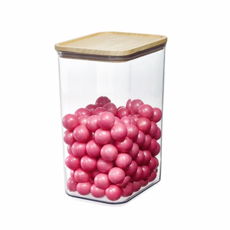 Burk för torrvaror, trälock, 3 L, PANSINO RPET LARGE CANISTER, 16 x 12 x H 23 cm , Transparent / Natur