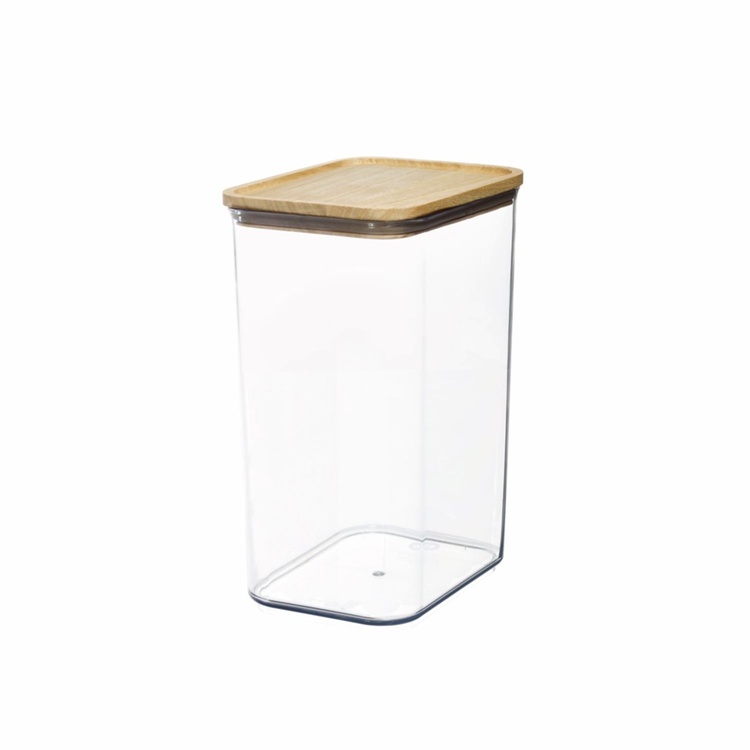 Burk för torrvaror, trälock, 3 L, PANSINO RPET LARGE CANISTER, 16 x 12 x H 23 cm , Transparent / Natur