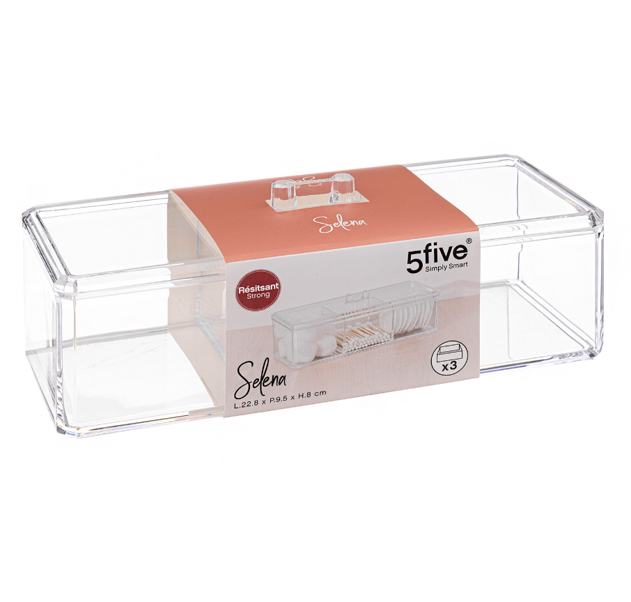 Burk med lock, 3 fack, SELENA ORGANIZER, 22,8 x 9,5 x H 8,3 cm, Klar 