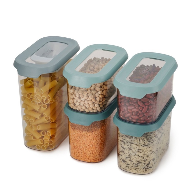 Burkar för torrförvaring, 5 st, CUPBOARD-STORE CONTAINER SET, Joseph Joseph, Klar / Blå