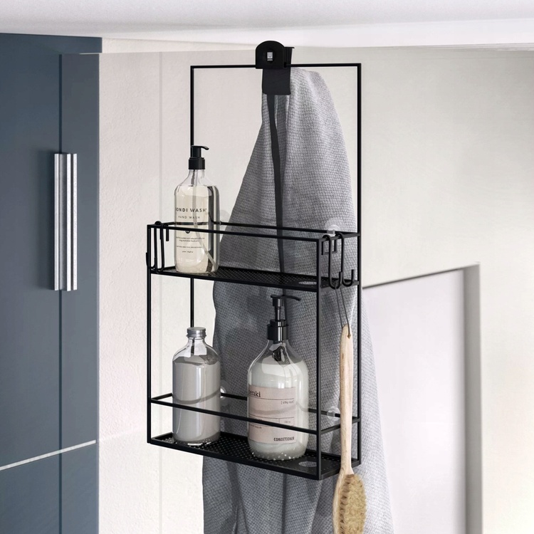 Duschkorg i metall, Över Duschvägg / Stång Två hyllor, CUBIKO CADDY, Umbra, Svart