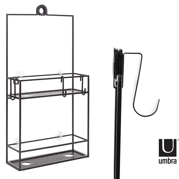 Duschkorg i metall, Över Duschvägg / Stång Två hyllor, CUBIKO CADDY, Umbra, Svart