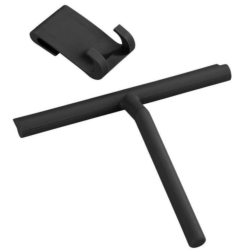 Duschskrapa med över-dörr krok, MOLA SILICONE SQUEEGEE, Svart