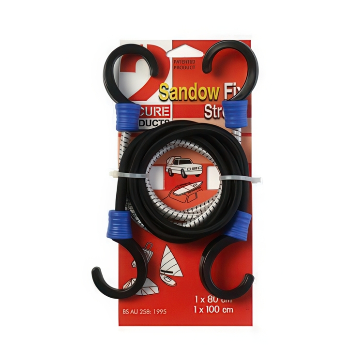 Elastiska Bagagestroppar med krokar, 2 st, SANDOW FIX, 80 cm + 100 cm, Svart / Grå