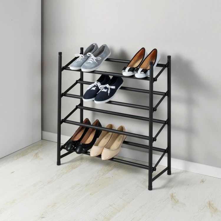 Expanderbar skohylla, 4 hyllor, HERO NON-SLIP, 62~115 x 23 x H 68 cm, Svart