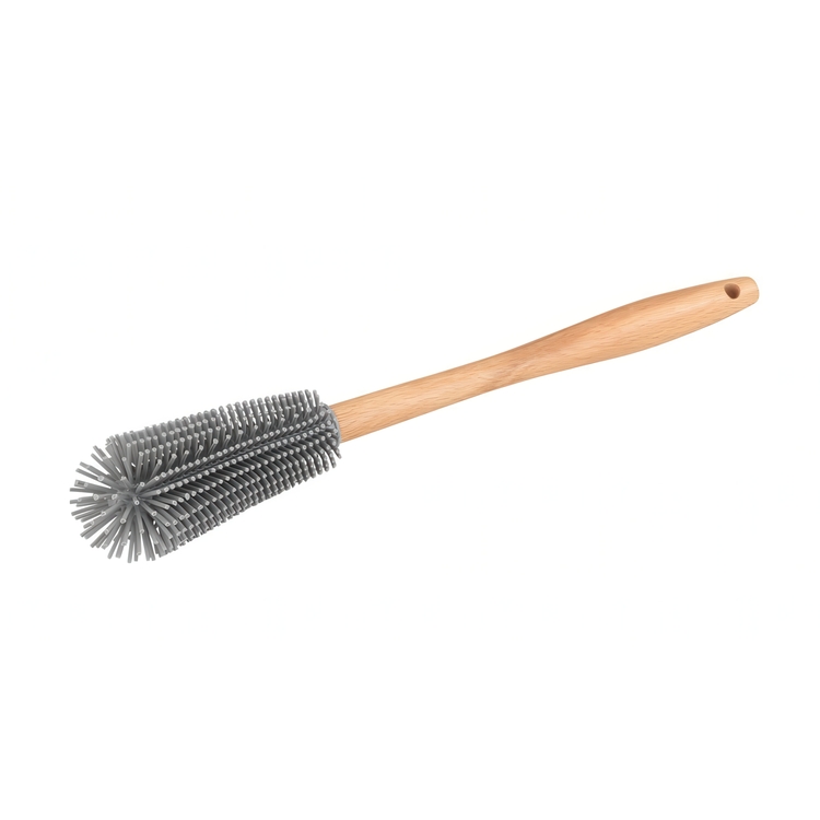 Flaskborste med böjbar silikonspets, FLEXKOPF, Ø 4,5 x H 30 cm, Grå / natur
