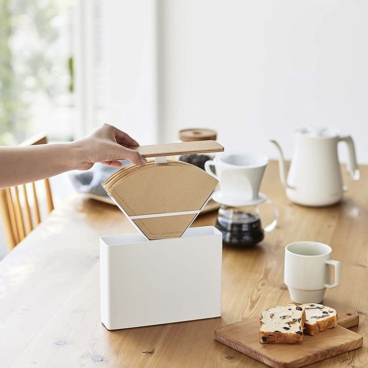 Förvaring av kaffefilter, Metall / Trä, YAMAZAKI COFFEE FILTER CASE, Vit / Natur
