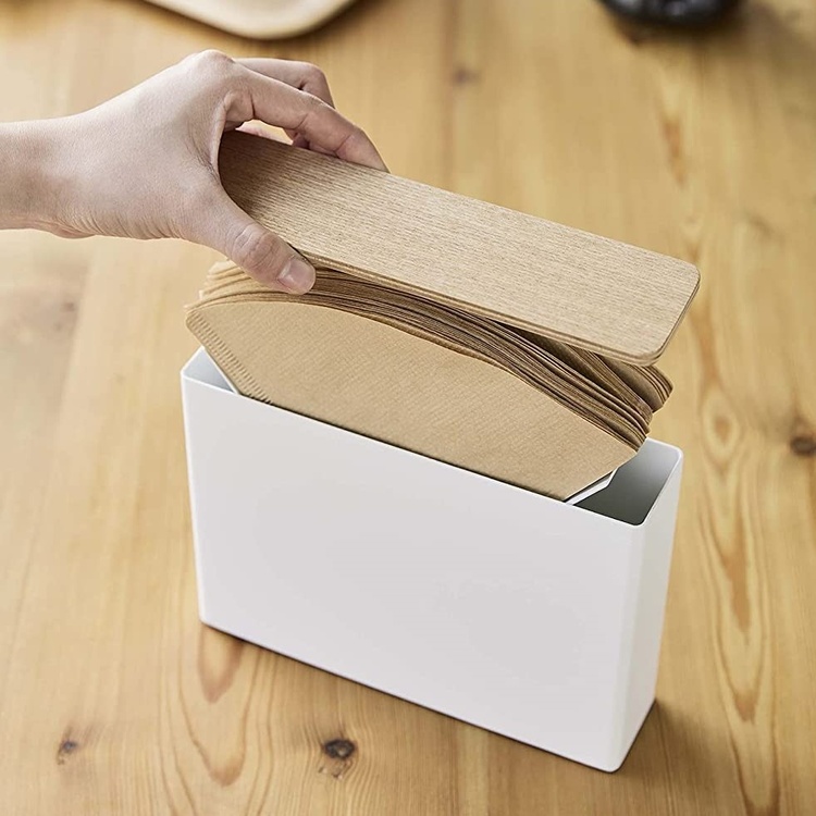 Förvaring av kaffefilter, Metall / Trä, YAMAZAKI COFFEE FILTER CASE, Vit / Natur