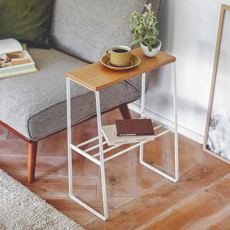 Förvaringshylla i metall och trä, TOSCA SIDE TABLE, 42 x 22 x H 56,5 cm, Yamazaki, Vit / Natur