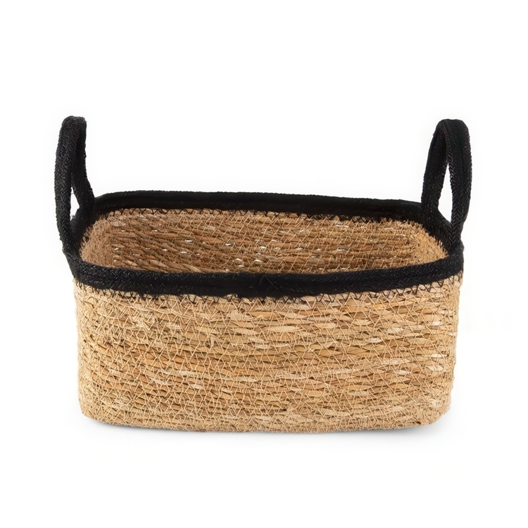Förvaringskorg av Sjögräs och Jute, SMALL PANIER DE RANGEMENT, 24 x 15 x H 12 cm, Natur / Svart