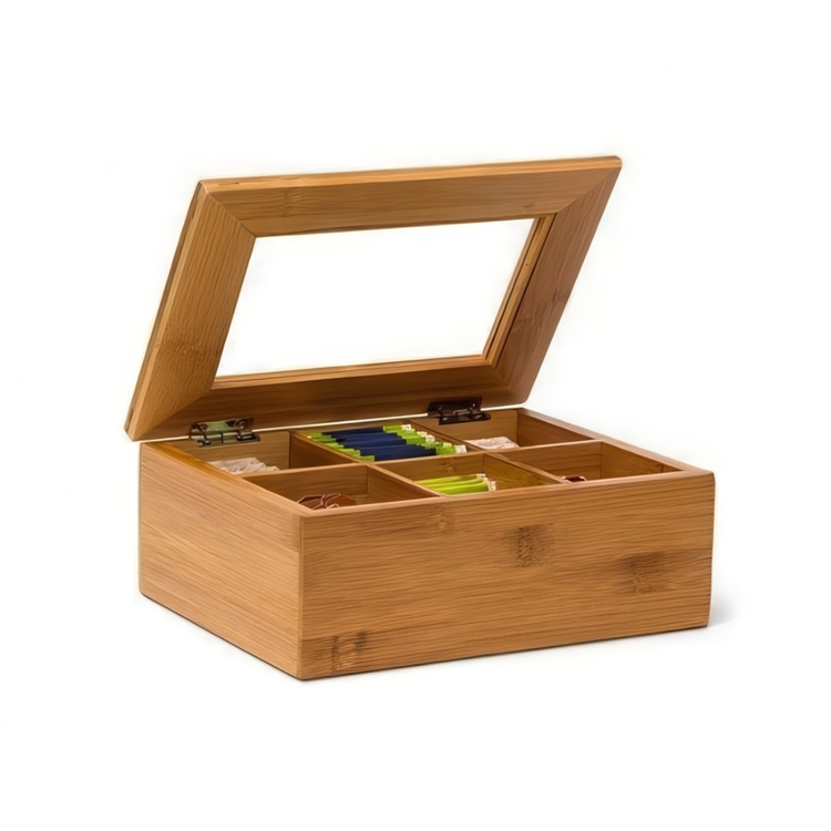 Förvaringslåda för Sortering, SMALL BAMBOO TEA BOX, 22 x 16 x H 9 cm, Natur