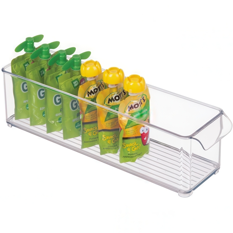 Förvaringslåda med handtag, Långsmal, Stapelbar, PULLZ BINZ, 10 x 37 x H 10 cm , Transparent