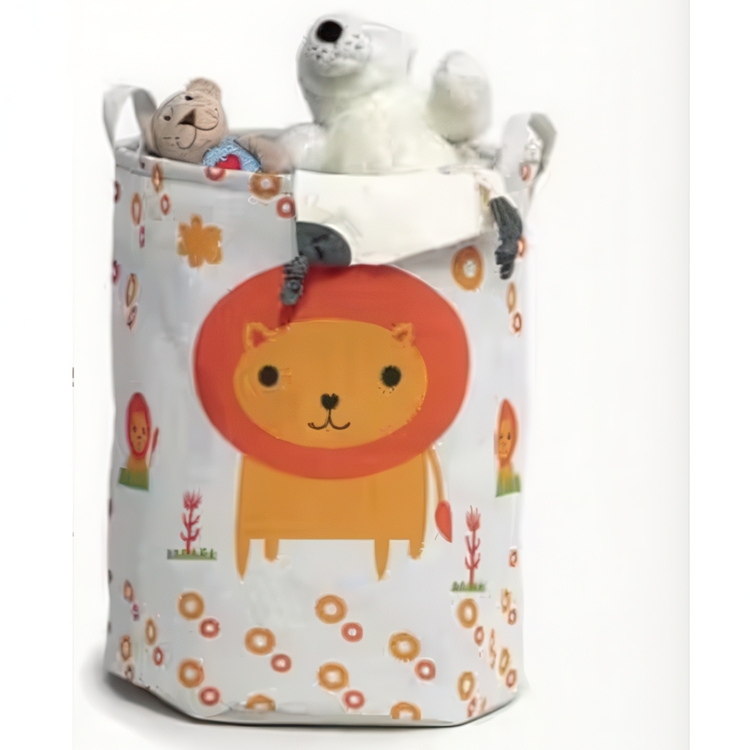 Förvaringssäck i tyg, LION TOY BASKET, Ø 35 x H 45 cm, Vit / Orange