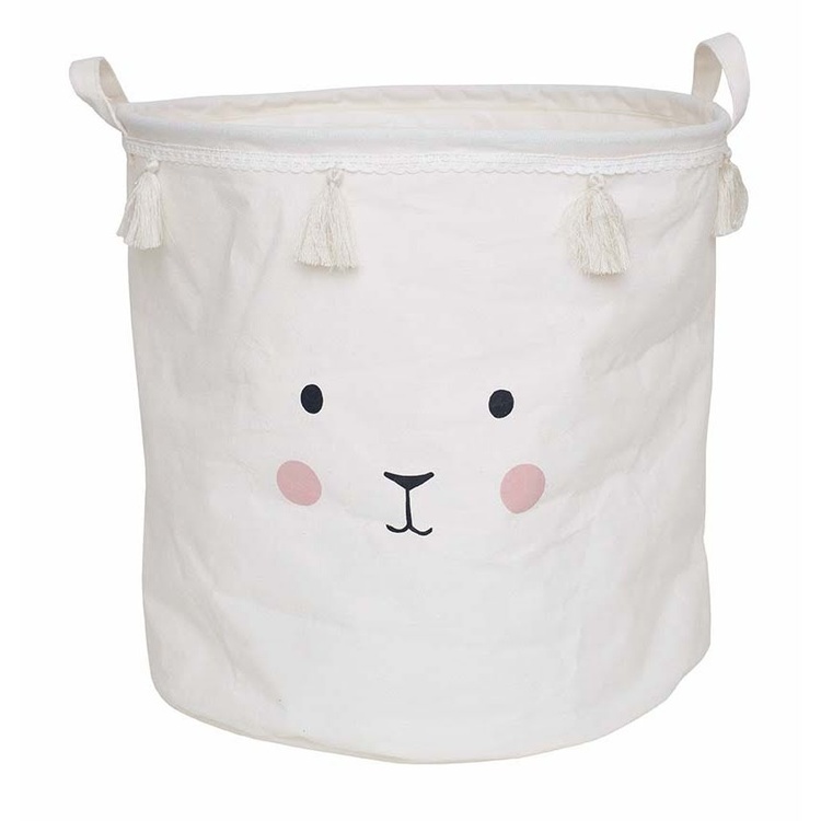 Förvaringssäck med tofsar, WHITE BUNNY, JaBaDaBaDo, Ø 40 x H 40 cm, Offwhite