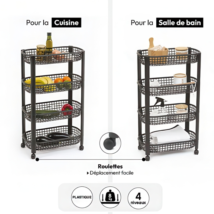 Förvaringsvagn, 4 TIERS BASKETS TROLLEY, 46,5 x 25,5 x H 79 cm