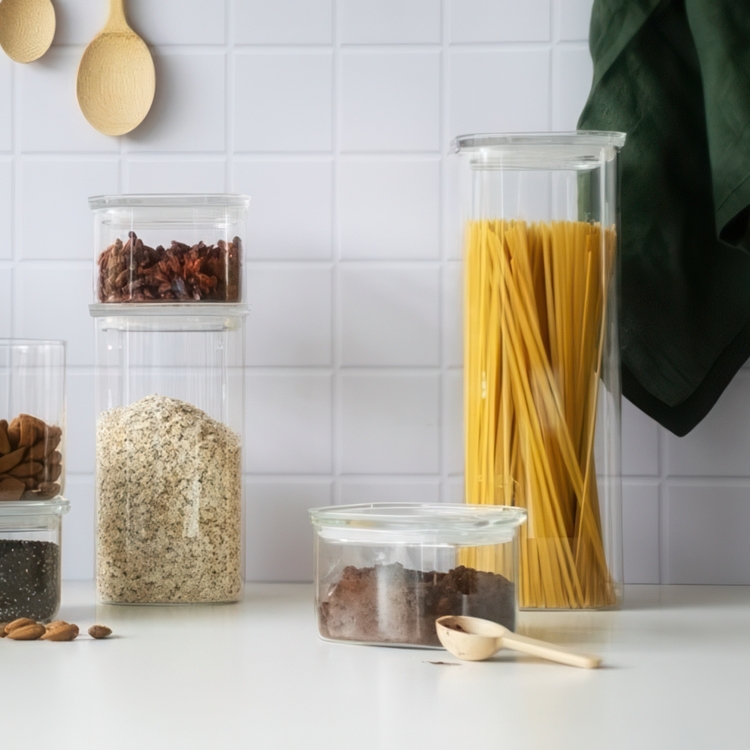 Glasburk för Spagetti, 2,2 L, PEBBLY SQUARE CLEAR LARGE, Klar 