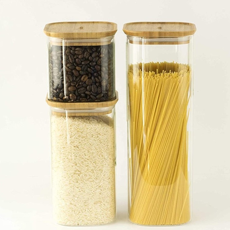 Glasburk för Spagetti, 2,2 L, PEBBLY SQUARE LARGE, Klar / Bambu