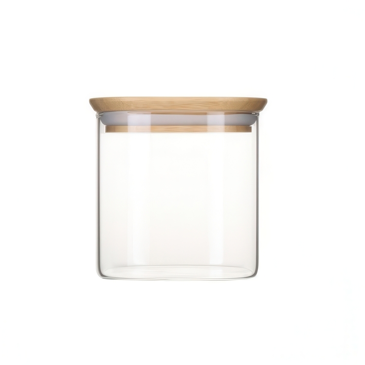 Glasburk för torrvaror, 0,8 L, PEBBLY SQUARE SMALL, Klar / Bambu