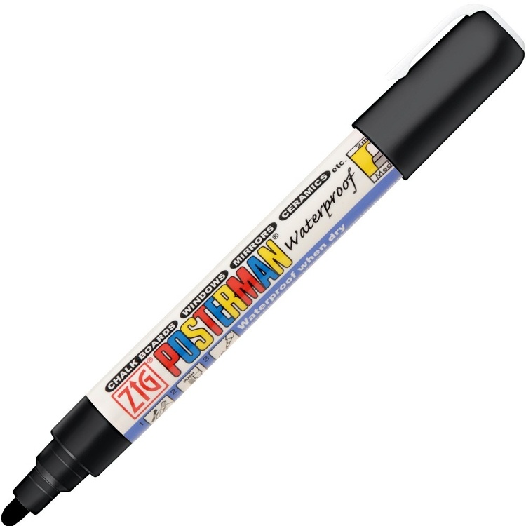 Griffelpenna, Kladdfri, ZIG POSTERMAN MEDIUM, 2 mm, Svart skrift