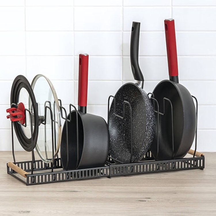 Grytlocks- & Stekpannförvaring, SIMPLY SMART, Justerbar 32,5 - 58,5 cm, Svart / Natur