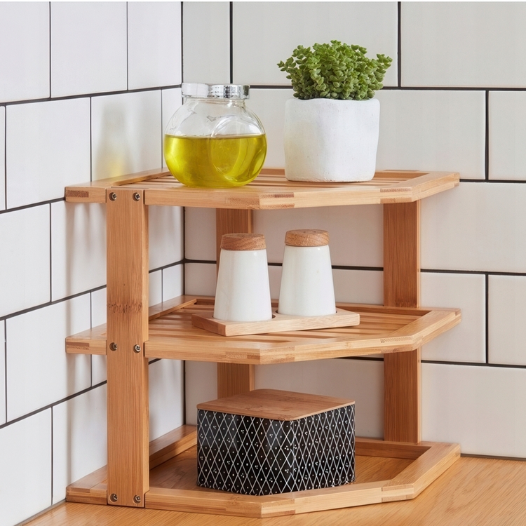 Hylla för hörn i bambu, BAMBOO ANGLE SHELF, 25,5 x 25,5 x H 23 cm, Natur