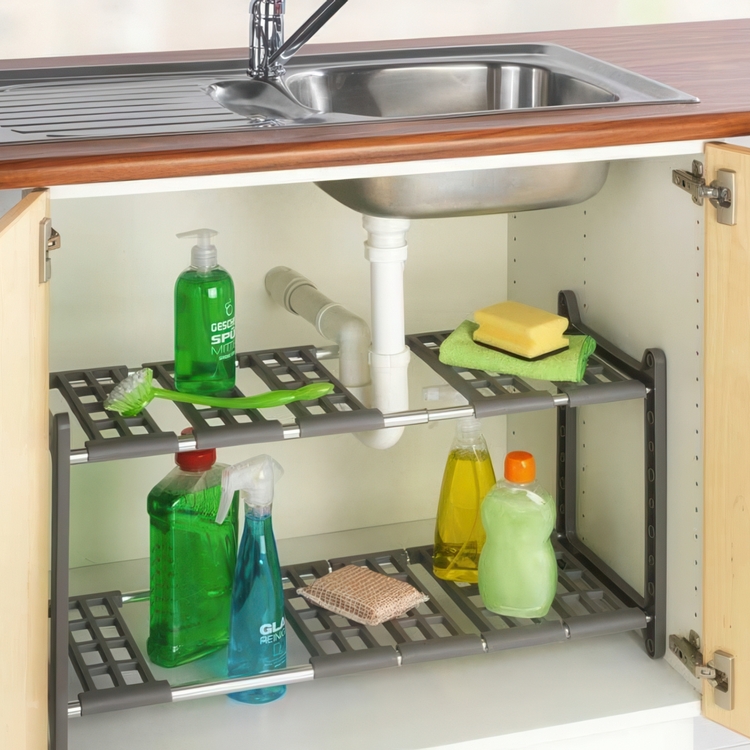 Justerbar förvaringshylla under diskbänk, 45-80cm