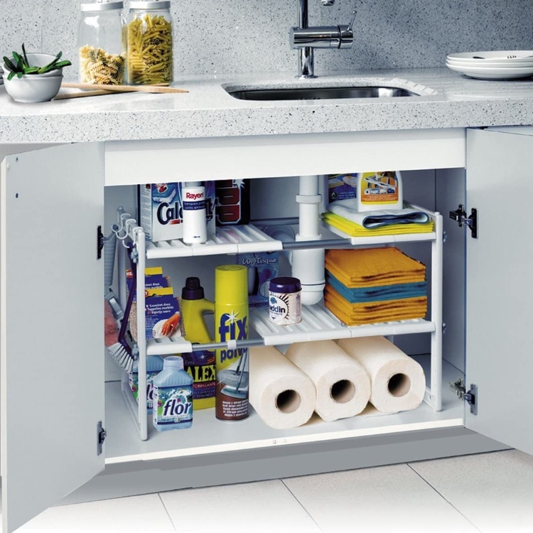 Justerbar förvaringshylla under diskbänk, 41-70cm