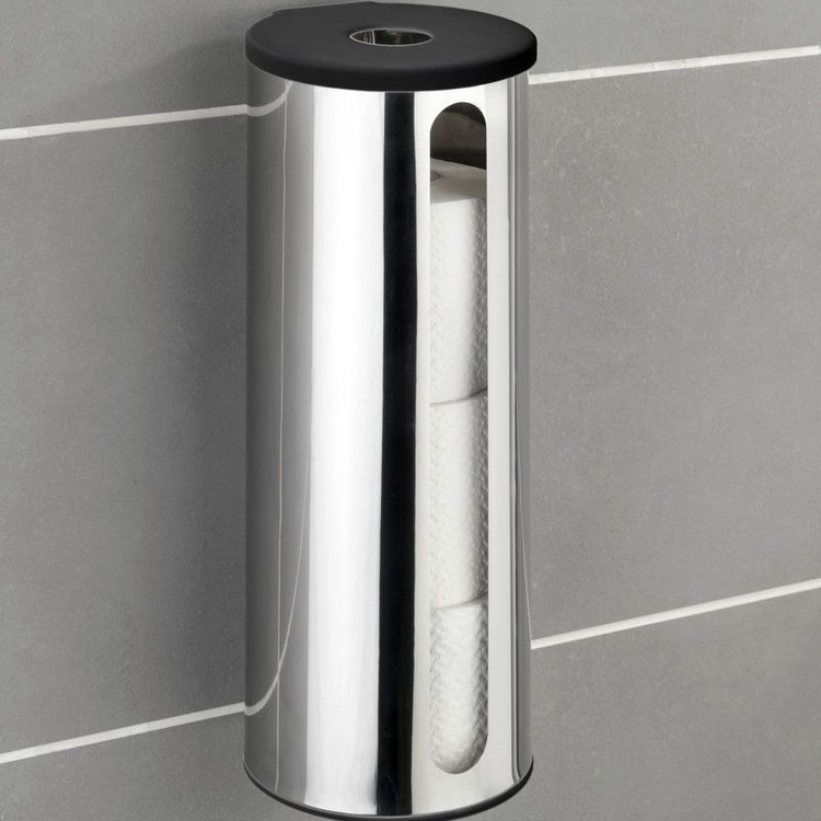 Hållare för extra toapapper, Självhäftande, DETROIT, Ø 14 x H 36 cm, Rostfritt Stål