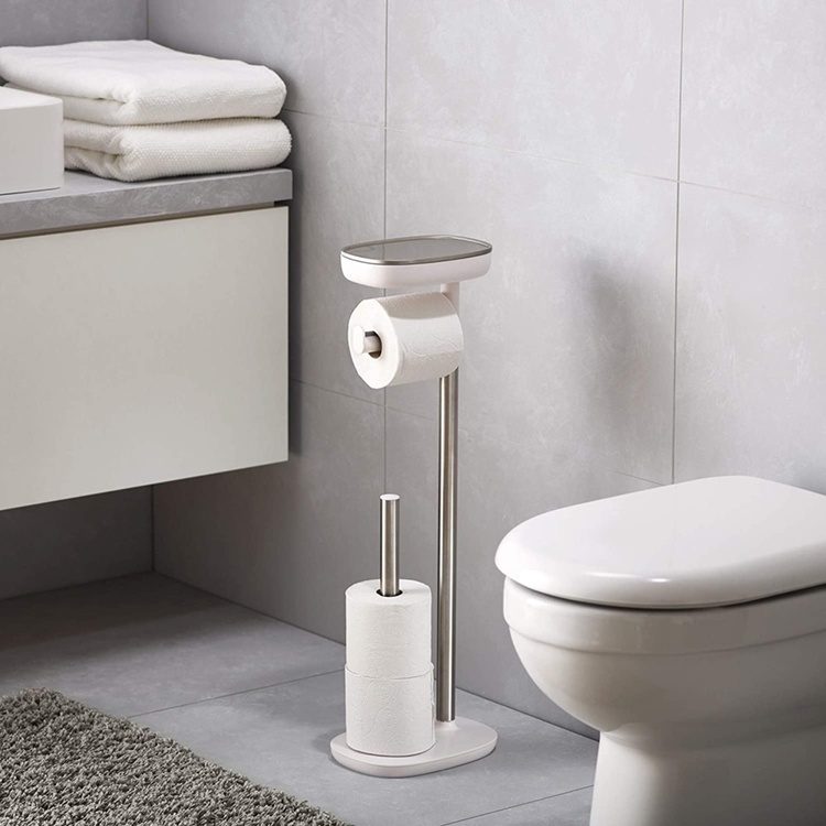 Hållare för toalettpapper, med hylla, EASY STORE, H68 cm, Joseph Joseph, Vit / Silver