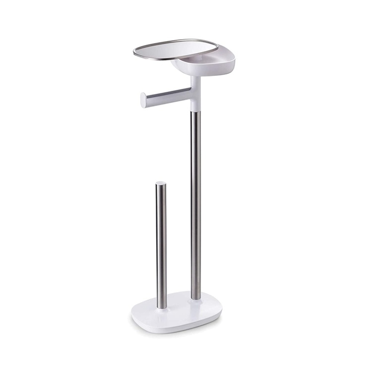 Hållare för toalettpapper, med hylla, EASY STORE, H68 cm, Joseph Joseph, Vit / Silver