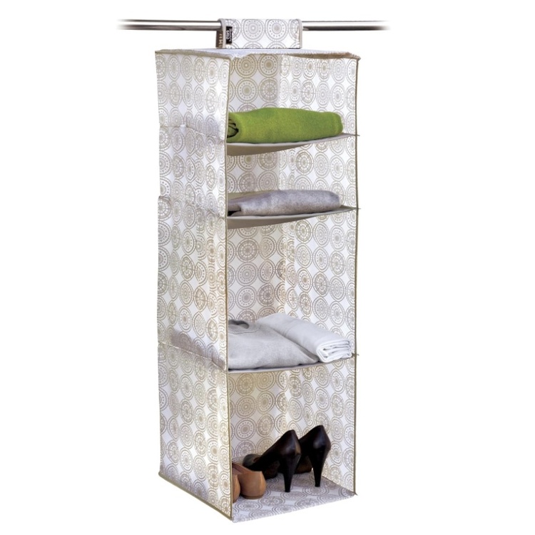 Hängande garderob med 4 hyllor, ELLA SAND, 33 x 33 x H 103 cm, Vit / Beige