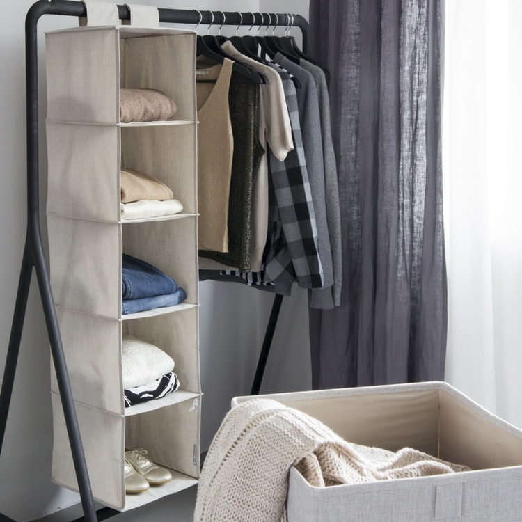 Hängande garderobsförvaring 5 hyllor, Beige