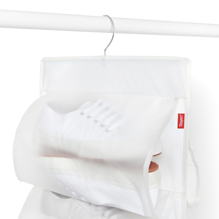 Hängande Skoförvaring, 16 fack, MILKY WHITE, 33 x H 131 cm, Transparent