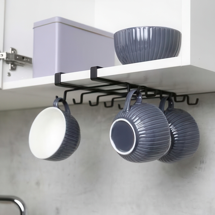 Hängare, under hylla, med 10 krokar för koppar, LARGE TASSENHALTER