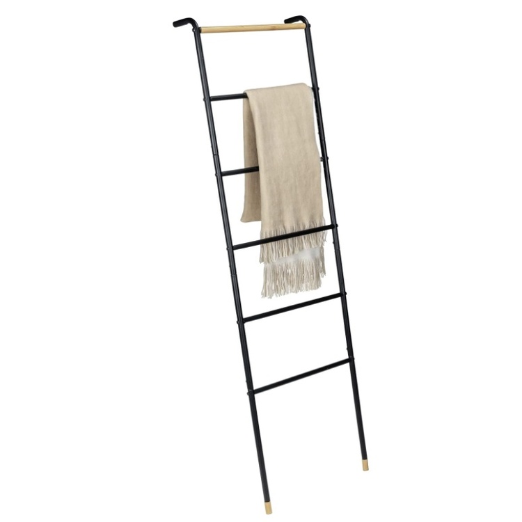 Klädställning att luta mot väggen, LOFT BLACK METAL, 43,5 x H 162 cm, Svart / Natur