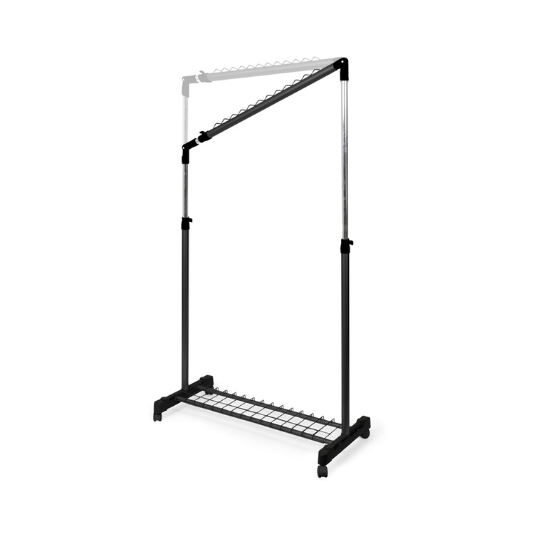 Klädställning med hjul, Sluttande, UNDER STAIRS, 91,5 x 42 x H 102 - 170 cm, Svart / Silver
