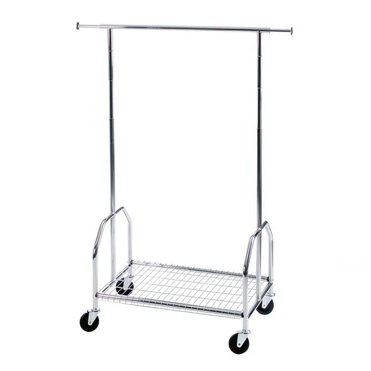 Klädställning med rejäla hjul, ALBERT, 90 x H 130-170 cm, Silver