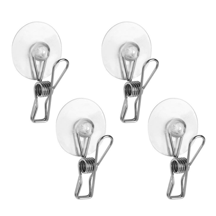 Klämmor med sugpropp, 4 st, MULTI PURPOSE SUCTION CLIPS, Silver / Klar