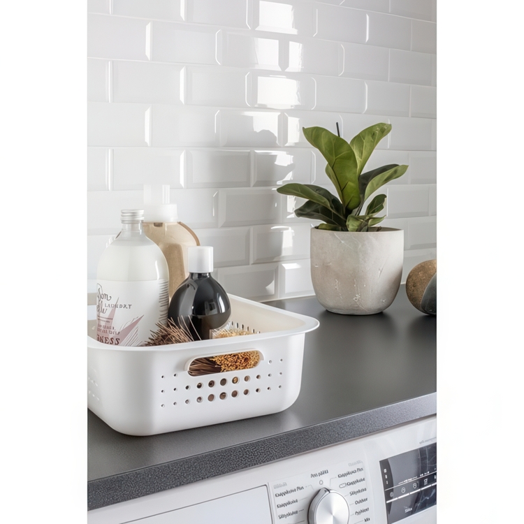Förvaringskorg i återvunnen plast 6L, SmartStore, Vit
