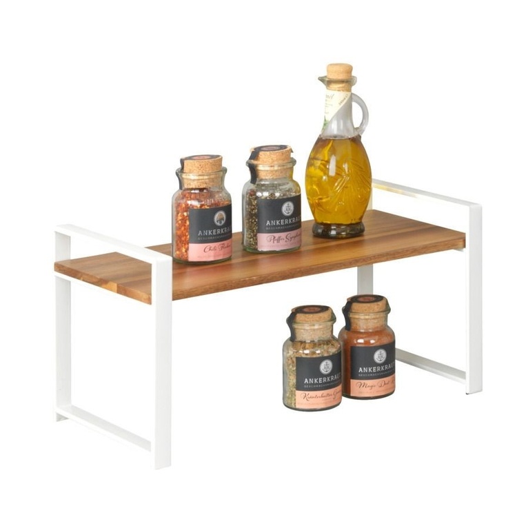 Kryddhylla för köksbänken, ACACIA SINGLE SHELF, 40 x 20 x H 20 cm, Vit / Brun