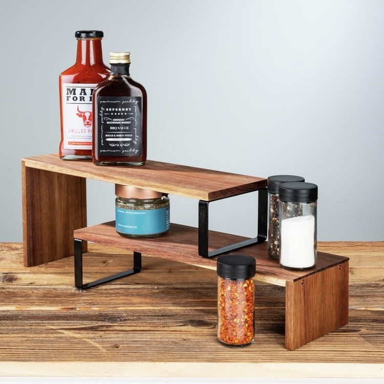 Kryddhylla för köksbänken, 2-delad, ACACIA KITCHEN SHELF, Brun / Svart