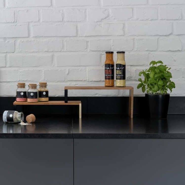 Kryddhylla för köksbänken, 2-delad, ACACIA KITCHEN SHELF, Brun / Svart