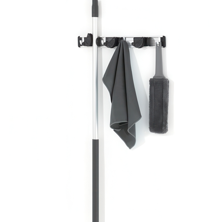 Kvasthållare med krokar, MOP HOLDER, 40 cm, Aluminium / Svart